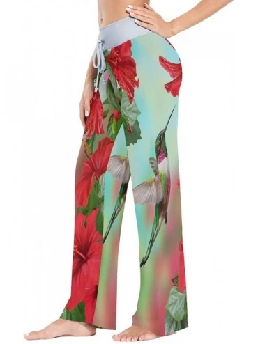 Bottoms Women's Pajama Pants Hibiscus Hummingbird Comfy Casual Drawstring Yoga Palazzo Pants - CH199CQC8TY $24.31