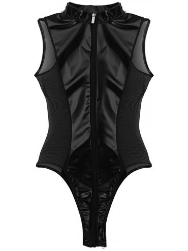 Women's Wet Look PVC Leather Halter Mni Bodysuit Lingerie Leotard High ...
