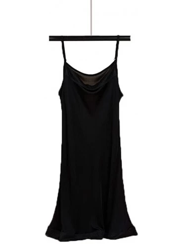 Slips Women's 100% Mulberry Silk Smooth Full Slip Lace Night Dress - Black - CD18E4ODO3R $37.82