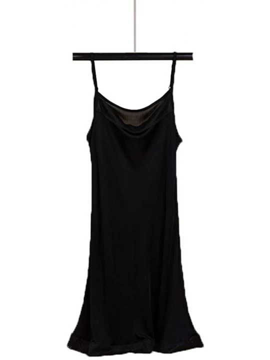 Slips Women's 100% Mulberry Silk Smooth Full Slip Lace Night Dress - Black - CD18E4ODO3R $21.40