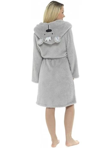 Robes Womens Luxury Soft Coral Fleece Novelty Animal 3D Dressing Gown Robe Hood Various Designs - Bear Crown - Grey - CL19232...