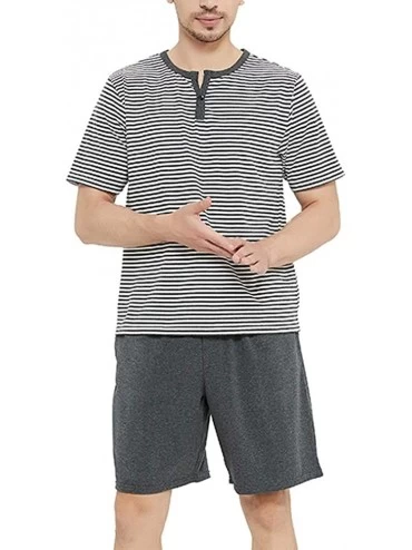 Sleep Sets Mens Cotton Pajama Shorts- Lightweight Lounge Pant with Pockets Soft Sleep Pj Shorts for Men - Dark Gray Mel.-set*...