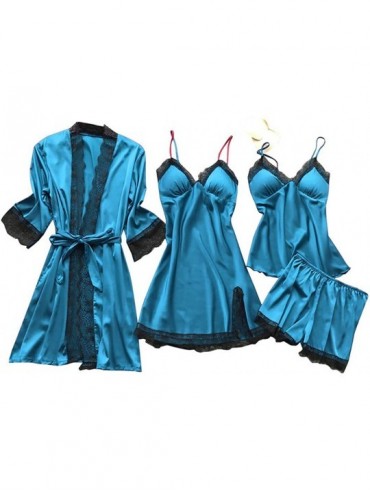 Nightgowns & Sleepshirts Women's 3Pcs Lingerie Satin Lace Chemise Nightgown Nightdress Pajama Set - Light Blue - CX1949X79YX ...