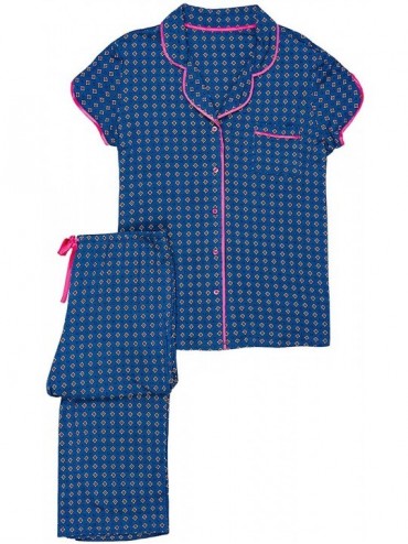 Bottoms Women's Short Sleeve Notch Collar Pajama with Capri Pant - Diamond - CE18W8D5OCU $59.49