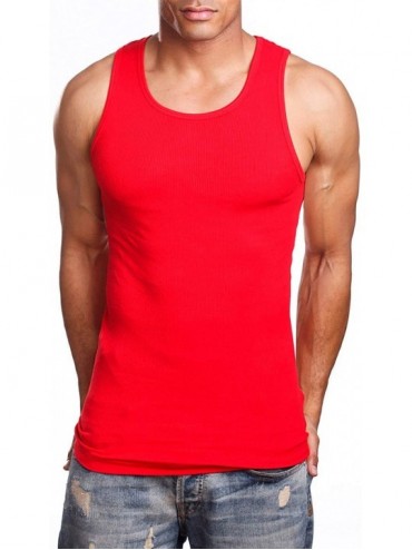 Undershirts Men's Everyday Active Comfy Ribbed Knit Cotton A-Shirts Undershirts Sleeveless Tank Tops S-5XL - Red - C518Q0TYMD...