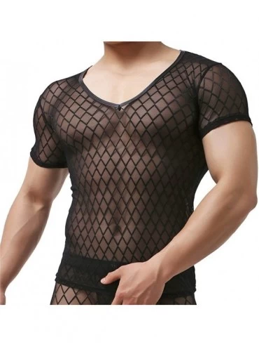 Undershirts Sexy Men's T-Shirt Mesh Sheer Undershirt Man Underwear Black - CR126I3J55F $31.50