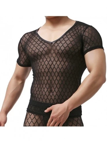 Undershirts Sexy Men's T-Shirt Mesh Sheer Undershirt Man Underwear Black - CR126I3J55F $18.90