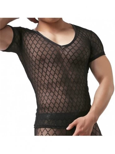 Undershirts Sexy Men's T-Shirt Mesh Sheer Undershirt Man Underwear Black - CR126I3J55F $18.90
