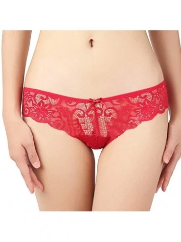 Tops Women Translucent Underwear Casual Sheer Lace Tank Lace Sexy Underpant Solid color Underwear - Red - C3195AZX8KL $10.35