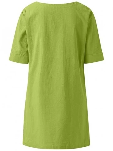 Slips Fashion Women V Neck 3/4 Sleeve Solid Irregular Tops Loose Casual Pockets Blouses Shirts - Green 1 - CT18XH72XOE $16.18