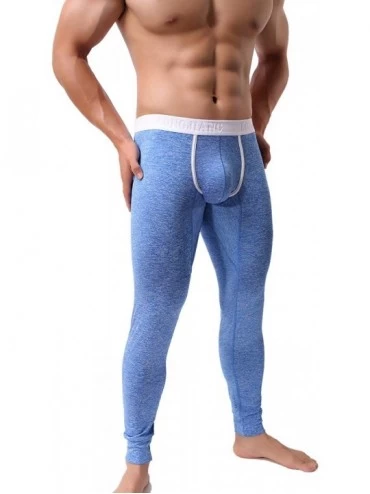 Thermal Underwear Men's Low Rise Pouch Underwear Pants Long Johns Thermal Bottoms Leggings - Blue 2 - CC18LNXEKUI $31.62