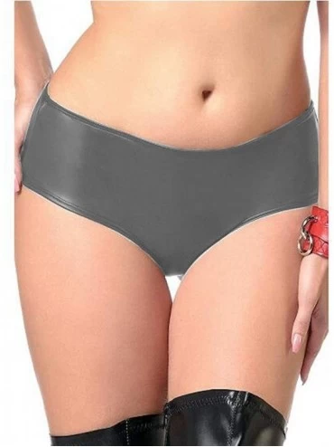 Panties Plus Size Low Waist Faux Leather Panties Women Sexy Metallic Briefs - Gray - CR199MQ8QW3 $47.51