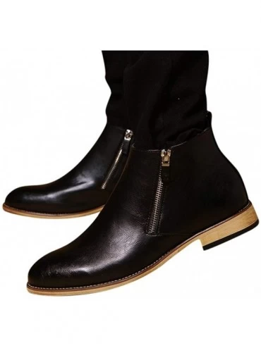 Shapewear Men's Boots- Chelsea Boots- Ankle Dress Boot- Ankle Round Toe Zip Chelsea Boots- Genuine Leather Boots for Men - Bl...