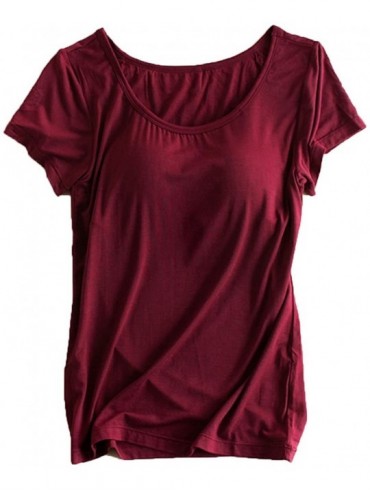 Nightgowns & Sleepshirts Womens Modal Built-in Bra Padded Active Camisole Pajama Casual Tops T-Shirt - Ruby - CQ18EQ5Y7TL $40.56