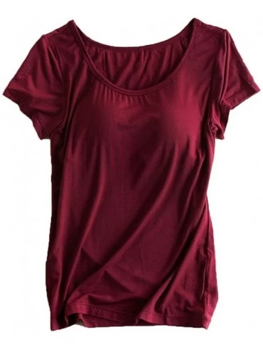 Nightgowns & Sleepshirts Womens Modal Built-in Bra Padded Active Camisole Pajama Casual Tops T-Shirt - Ruby - CQ18EQ5Y7TL $19.11