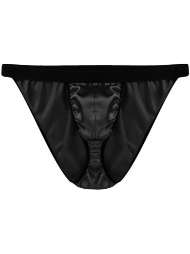 Bikinis Men's Wet Look Sissy Satin Bikini Briefs Underwear Low Rise Crossdressing Swimsuit Panties - Black - CZ18HCU6ICS $26.06