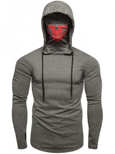 Thermal Underwear Mens Mask Hoodie Skull Print Long Sleeve Sweatshirt Hooded Pullover Tops Coat - B-gray - CI1934HYIEQ $54.04