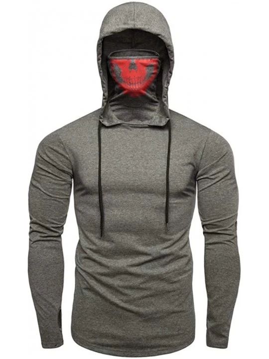Thermal Underwear Mens Mask Hoodie Skull Print Long Sleeve Sweatshirt Hooded Pullover Tops Coat - B-gray - CI1934HYIEQ $24.09