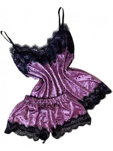 Baby Dolls & Chemises Sexy Lace Nightwear for Women Plus Size Bodydoll Pajamas Set Lingerie Sleepwear - Purple04 - CO194T7ROS...
