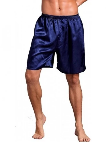 Sleep Bottoms Men's Satin Boxers Silk Sleepwear Underwear Shorts Boxers - 2 Pack(black+blue) - CD18NED9IQN $15.72