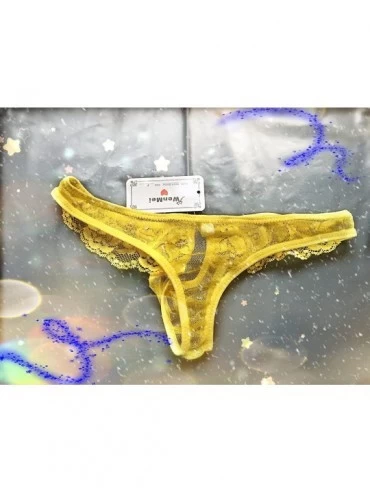 G-Strings & Thongs Men's Lace Hole Bulge Pouch Erotic Devil G-Strings Thongs Lingerie - Yellow - CR11RTFPYOX $10.04