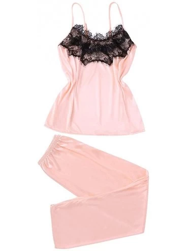 Sets Women's Silk Lace Pajamas Sleepwear Lingerie Camisole Shorts Set 2 Piece Ladies Sexy Babydoll Sets - Pink - CT18QOG03O6 ...