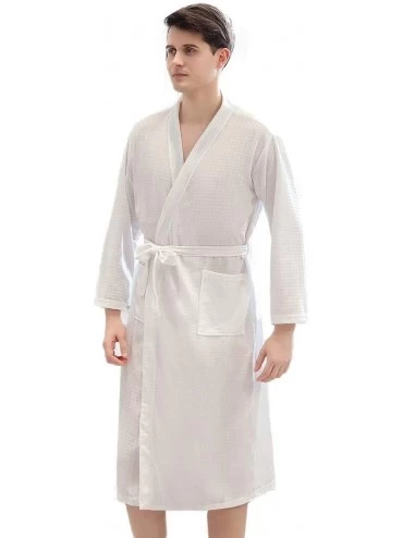 Robes Mens Bathrobe/Long Sleeve Thin Section Robes Knitting Belt Kimono Suitable for Foot Bath-White-XL - White - C8193E7A95Z...