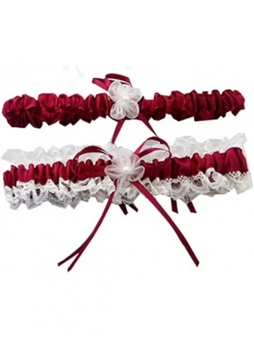 Garters & Garter Belts Women's Lace Ruffle Satin Garter with 2 Pieces Packing for Wedding Bride BT090 - Wine Red/Ivory - CA18...