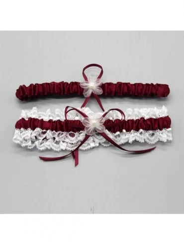 Garters & Garter Belts Women's Lace Ruffle Satin Garter with 2 Pieces Packing for Wedding Bride BT090 - Wine Red/Ivory - CA18...