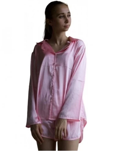 Sets Women's Satin Silk Pj Sets Long Sleeved with Shorts - Light Pink - CR192Z5R29D $47.55