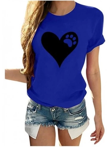 Thermal Underwear Women Short Sleeves O-Neck Heart-Shaped Print Casual Tops Blouse T-Shirt - Blue - CQ19CT69OY4 $16.21