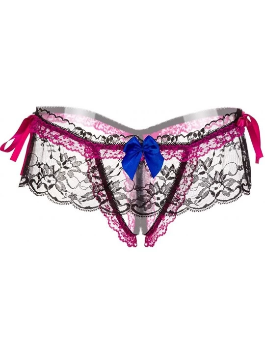 Panties Women's Sexy Lace Panties High-Crotch Transparent Floral Briefs Underwear Comfy - Hot Pink - C3198W4ATIU $10.10
