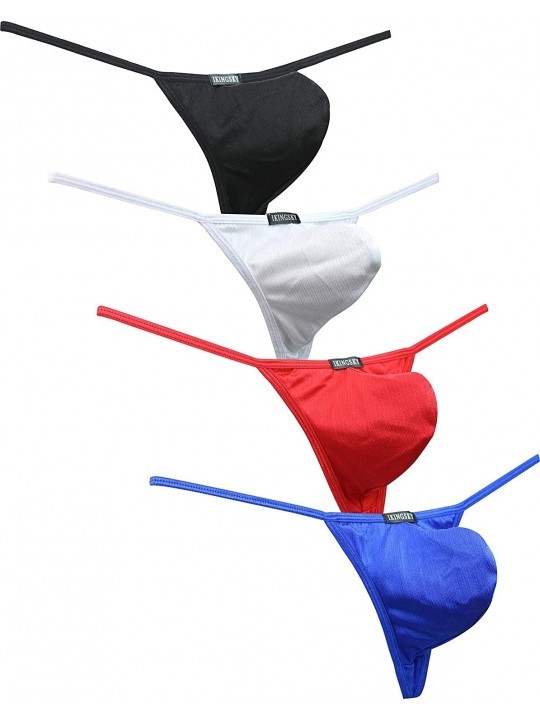 Men's Big Pouch G String Sexy Low Rise Bulge Thong Underwear - 4 Pack-b ...