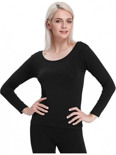 Thermal Underwear Crewneck Modal & Cotton Thermal Baselayer Top for Women - Black - CM186ZI2ZCK $23.41