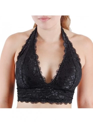 Bras Womens Floral Lace Bra Bralette | Bralettes for Women | Comfortable Lingerie | Strappy Lacy Bra | Padded Brallete - Blac...