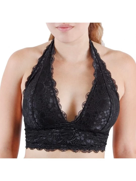 Bras Womens Floral Lace Bra Bralette | Bralettes for Women | Comfortable Lingerie | Strappy Lacy Bra | Padded Brallete - Blac...