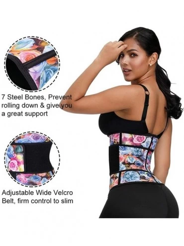 Shapewear Women Waist Trainer Corset Steel Boned Latex Waist Cincher with Belt for Weight Loss - Rose Printed-7 Steel Boned -...