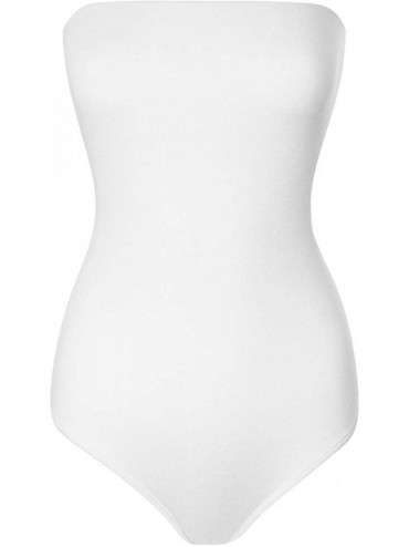 Shapewear Women Sexy Strapless Stretch Off Shoulder Tube Top Bandeau Boob Leotard Bodysuits - Doub11295 White - CH18XXAGMWT $...