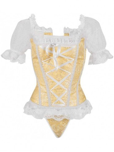 Bustiers & Corsets Women's Brocade Lace Overbust Strap Corset with Garter Lingerie - A-yellow - C918I4TQ9R6 $57.83