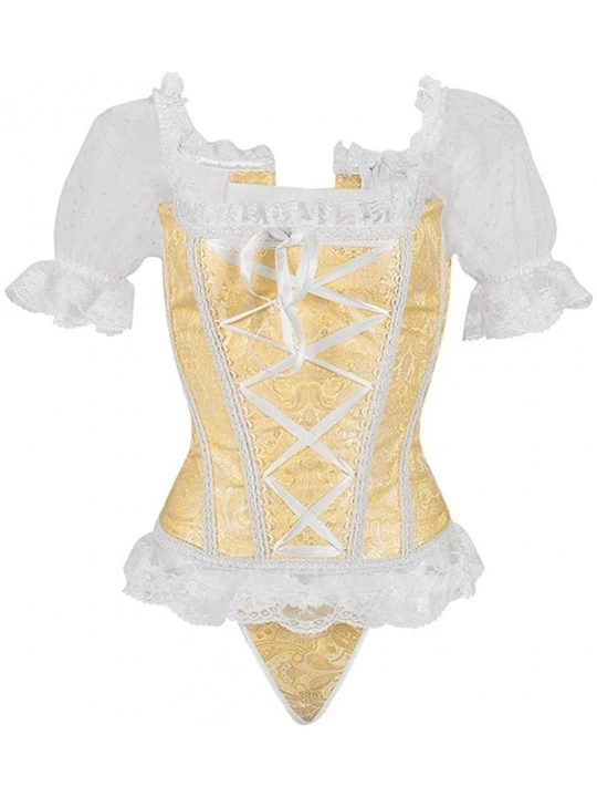 Bustiers & Corsets Women's Brocade Lace Overbust Strap Corset with Garter Lingerie - A-yellow - C918I4TQ9R6 $21.03