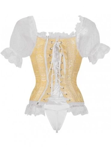 Bustiers & Corsets Women's Brocade Lace Overbust Strap Corset with Garter Lingerie - A-yellow - C918I4TQ9R6 $21.03
