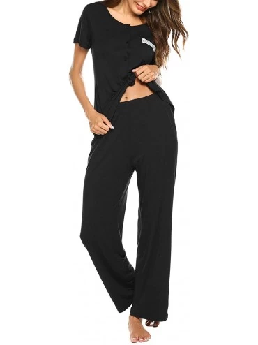 Sets Womens Short Sleeve Button Down Shirt and Long Pajama Pants Sleepwear Set with Pockets (S-XXL) - A-black - C018OR9ZAK6 $...