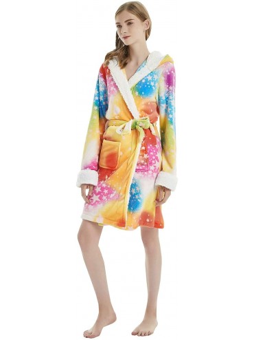 Robes Unisex Adult Bathrobe Hooded Animal Robe Fleece Cosplay Costume Plush Robe - Rendered Unicorn - C918ZQ86M24 $74.84