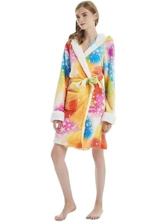 Robes Unisex Adult Bathrobe Hooded Animal Robe Fleece Cosplay Costume Plush Robe - Rendered Unicorn - C918ZQ86M24 $30.46