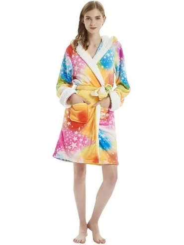 Robes Unisex Adult Bathrobe Hooded Animal Robe Fleece Cosplay Costume Plush Robe - Rendered Unicorn - C918ZQ86M24 $30.46