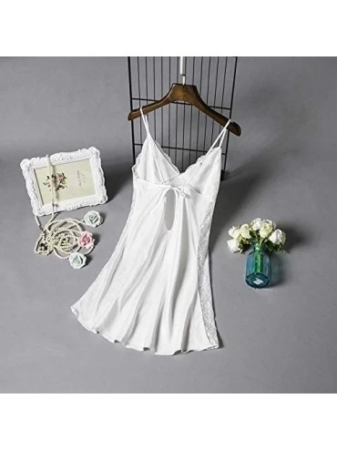Nightgowns & Sleepshirts New Women Soft Satin Lingerie Charming Deep V Nightdress Underwear One Piece S-XXXL - X1-white - CQ1...