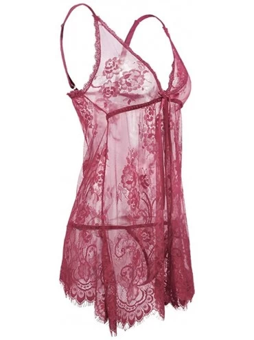 Baby Dolls & Chemises Women's Sexy Babydoll Chemise Plus Size Long Negligee Lingerie Set Lace Full Slip Nightgown - Style4-re...