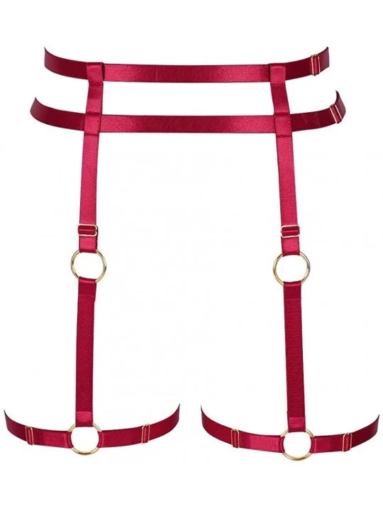 Garters & Garter Belts Body Harness Mesh Garter Belt with Straps for Stockings/Lingerie - Mlcp0007wine Red - CK18OT762S4 $17.94