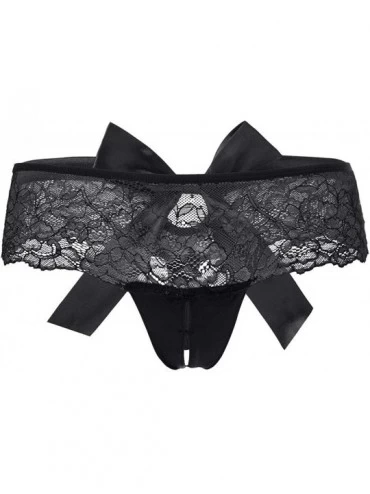 Panties Women's Sexy g-String Panties with Cute Bow Back - Black - CW197WAQD3N $22.78