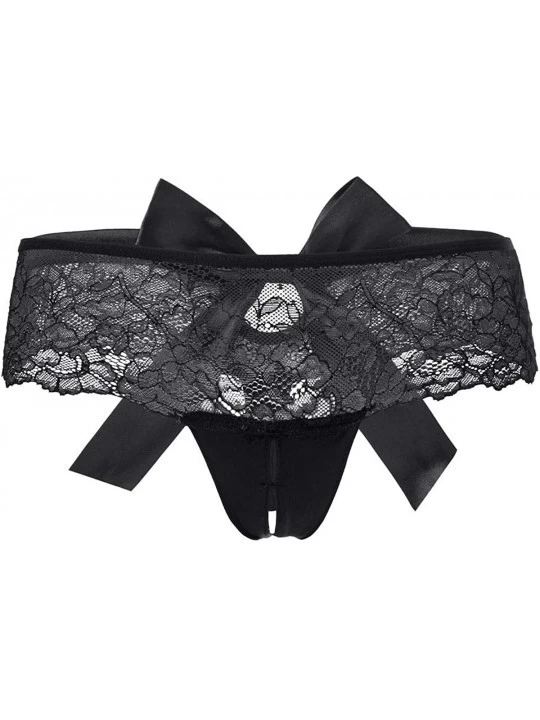 Panties Women's Sexy g-String Panties with Cute Bow Back - Black - CW197WAQD3N $12.72